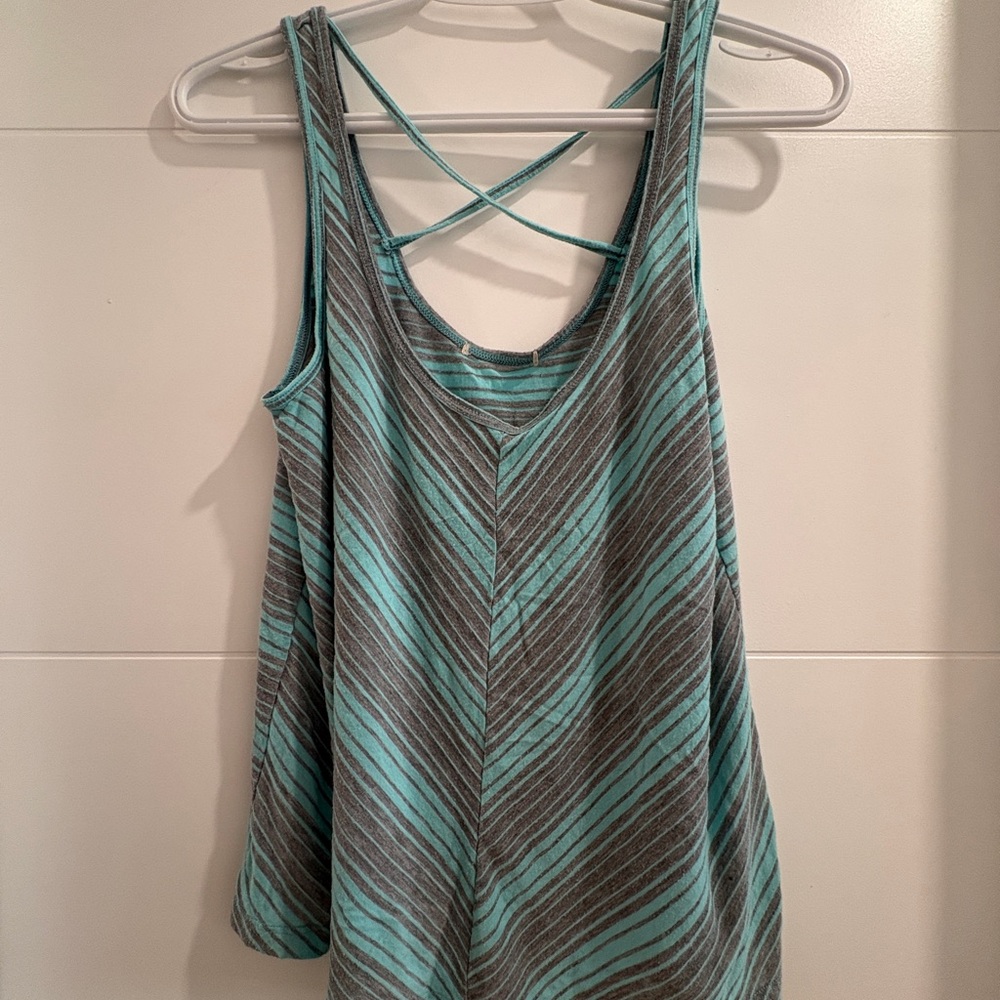Billabong Teal and Gray Striped Tank Top